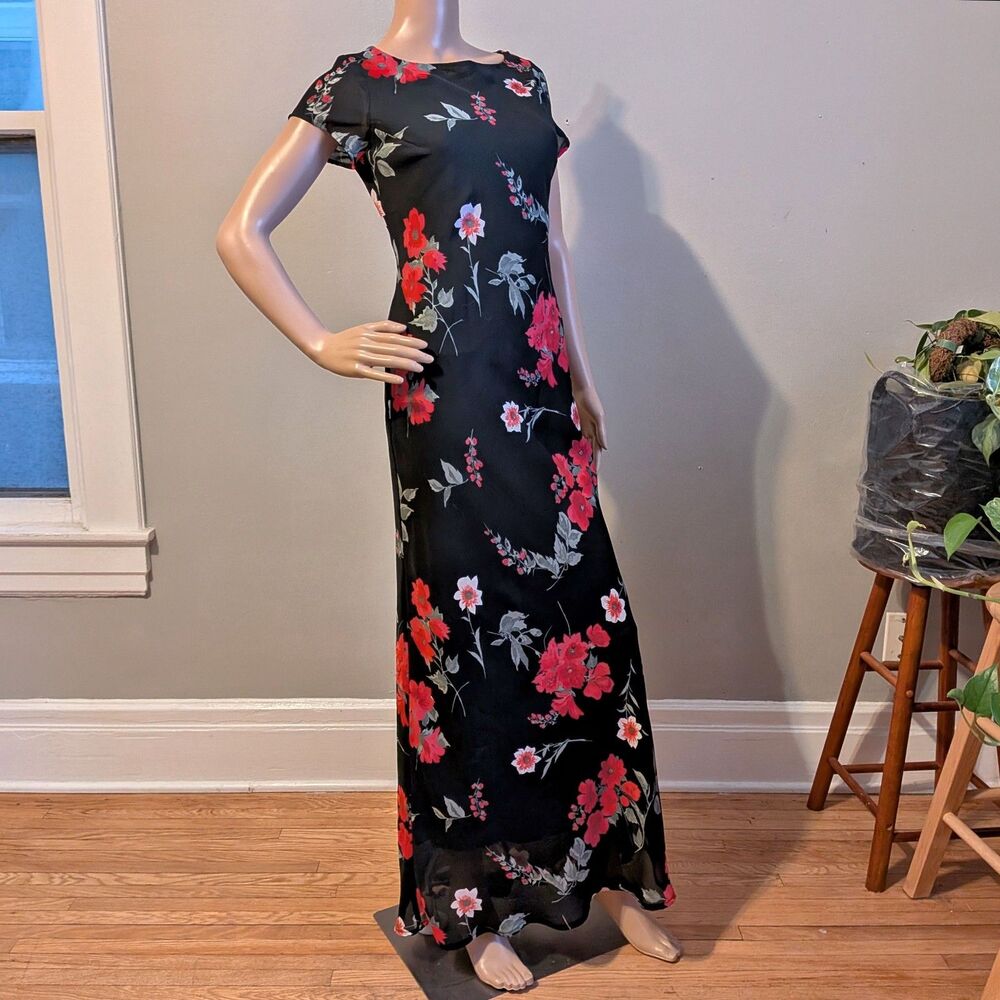 Vintage 90s Jonathan Martin Floral Maxi Dress Cottagecore Whimsygoth Size 5 - Picture 3 of 9